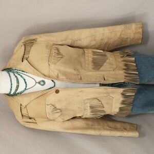 Old Vintage Fringe Jacket Buckskin Leather Women's r Unisex See Measurement